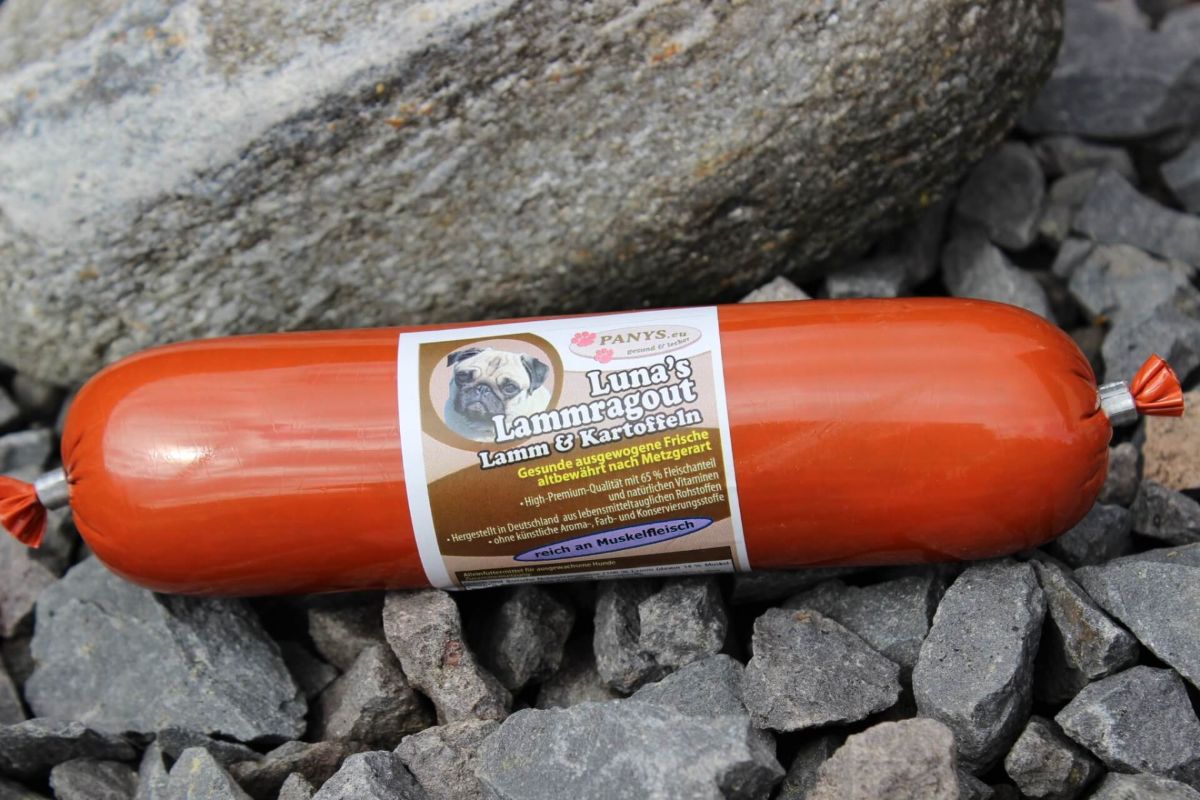 Monoprotein Nassfutter Lamm – PANYS Lunas Lammragout Hundewurst Lamm und Kartoffeln