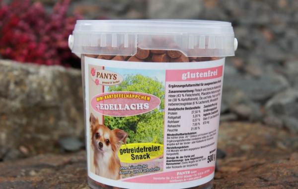 Kartoffel-Leckerli mit Lachs für Hunde – PANYS Mini Kartoffelhäppchen Edellachs 500 g Eimer