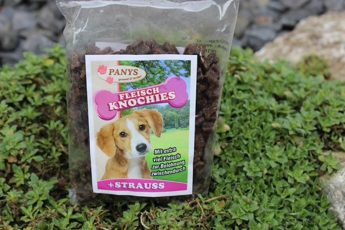 Hundesnack mit Strauss – PANYS Fleischknochies mit Strauss 200 g